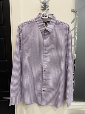 Express Men's Lavender and White Striped Dress Shirt